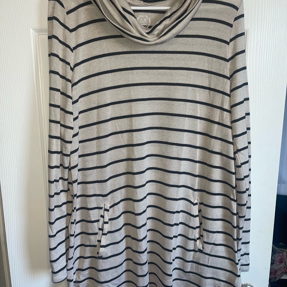 Striped Cowl Neck Long Sleeve Top